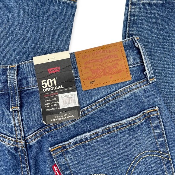 NWT Levi's 501 High Rise Straight Leg Jeans Dark Wash Quality Denim - Picture 3 of 6